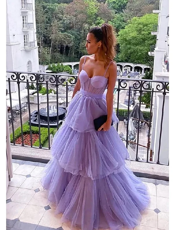 Ball Gown Prom Dresses Tiered Dress Formal Floor Length Sleeveless Sweetheart Tulle Backless with Pleats Ruched,DP0137