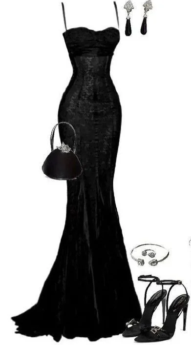 Charming Black Straps Mermaid Lace Long Party Dress Evening Gown, DP3416