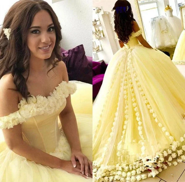 Cute Daffodil Sweet Handmade Flower Sweet 16 Dresses, Quinceanera dresses,DS4486