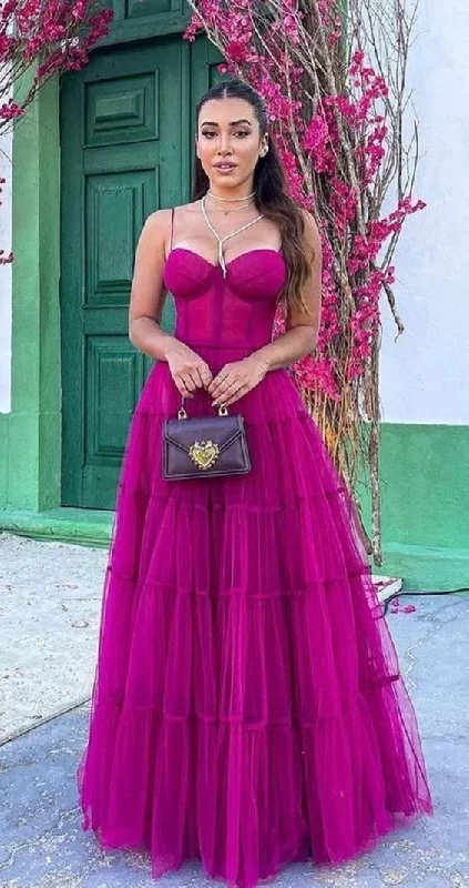 Fuchsia A-Line Prom Dresses Long,Tulle Formal Occasion Gown Evening, DP3308