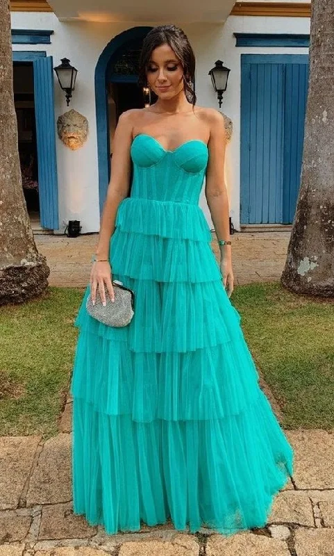 Strapless Tiered Long Prom Dresses Popular Evening Dresses Wedding Guest Dresses,DP475