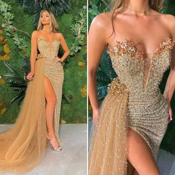 Luxury Gold Champagne Long Evening Dress,EQ9658