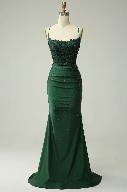 Mermaid Dark Green Long Prom Dress with Appliques Beading,DP577