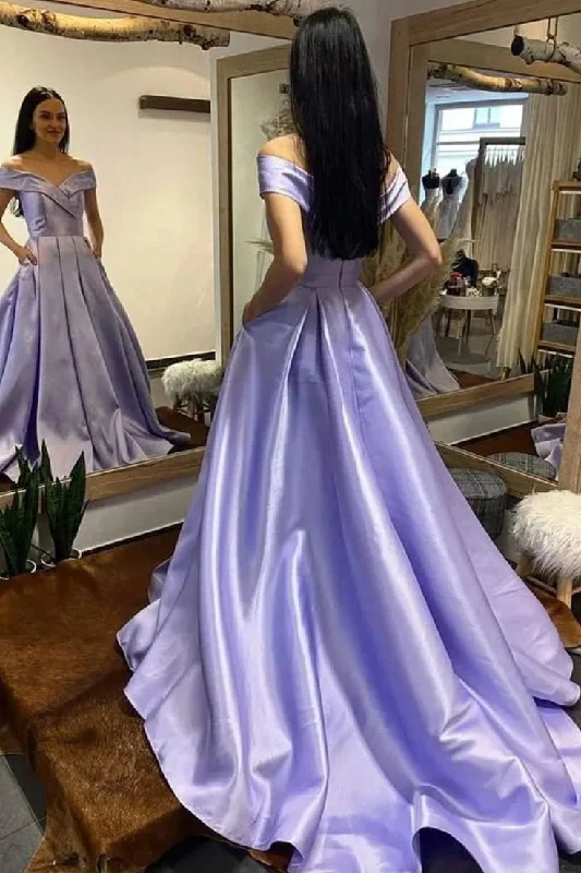 Off Shoulder Purple/Royal Blue/White Long Prom Dress Formal Graduation Evening Dresses with Train,DP0263