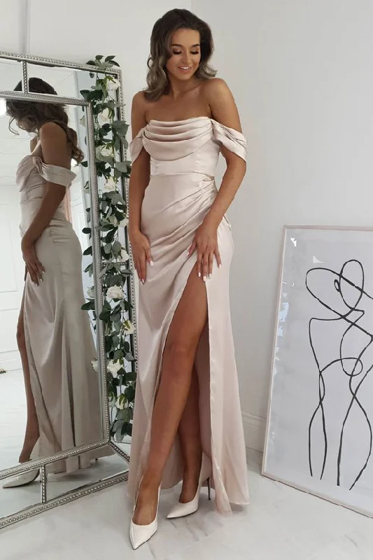 Off The Shoulder Gown | Champagne,DS12113