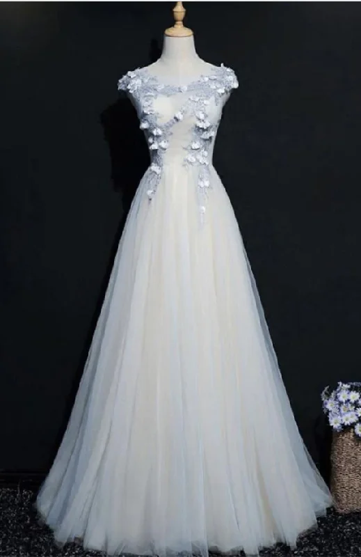 Prom Dresses,Tulle Prom Dress, Floor Length Appliqued Evening Dress with Flowers,DP24566