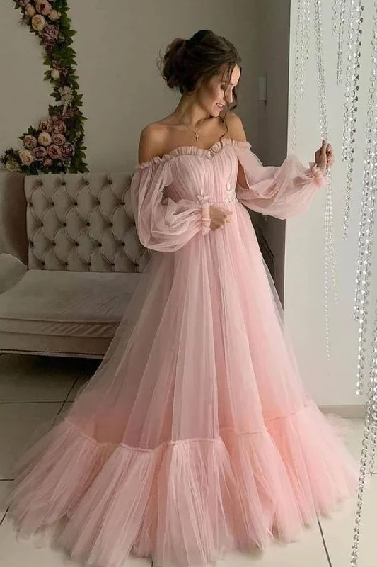 Puffy Long Sleeve Tulle Prom Dress Long Evening Dress,DP0247