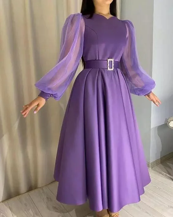 Purple long sleeves prom dress, evening dress,BD1477