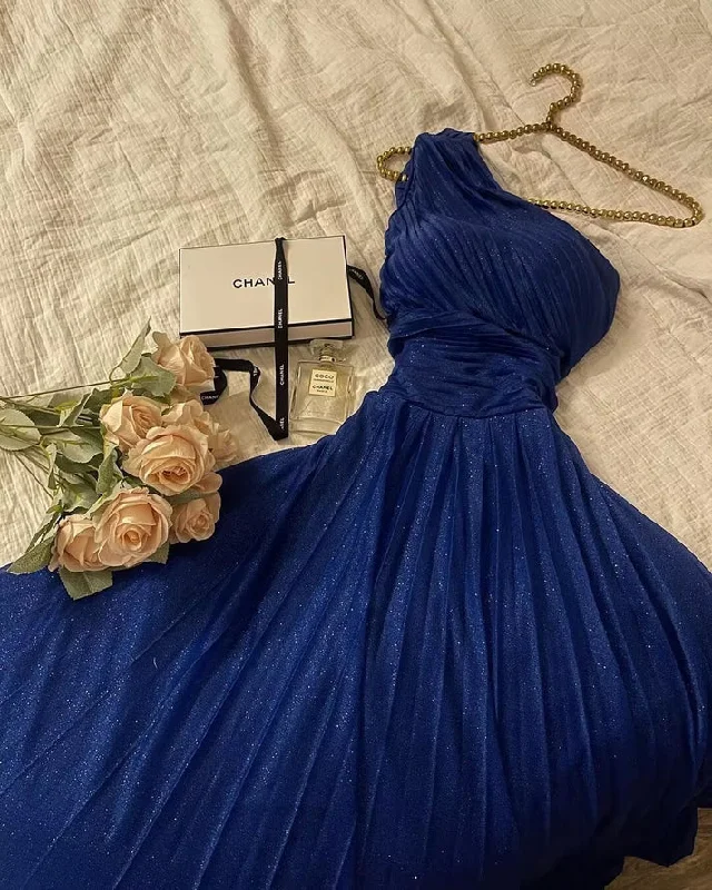 Royal Blue One Shoulder A-Line Formal Long Prom Dress Evening Gown, DP3328