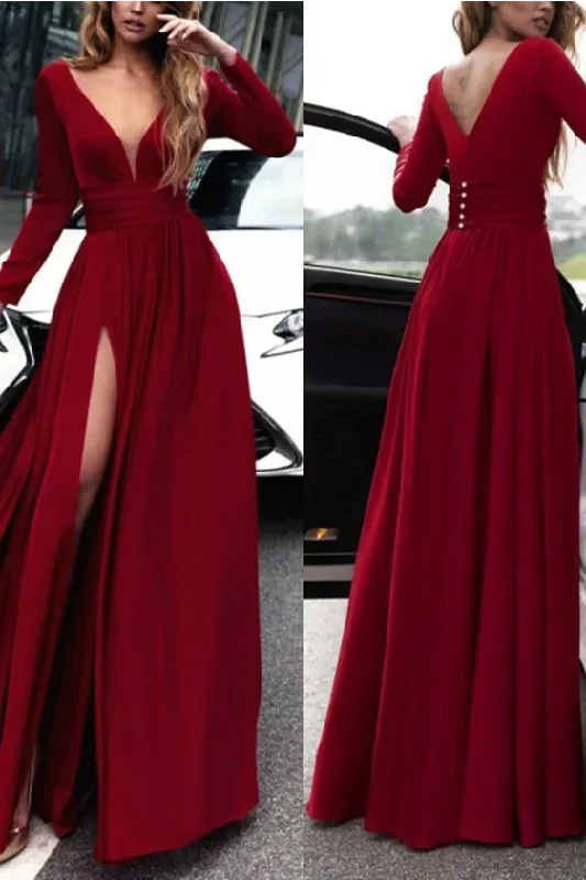 Sexy Prom Dresses with Sleeves Long Prom Dress Fashion School Dance Dress Winter Formal Dress,DS5001