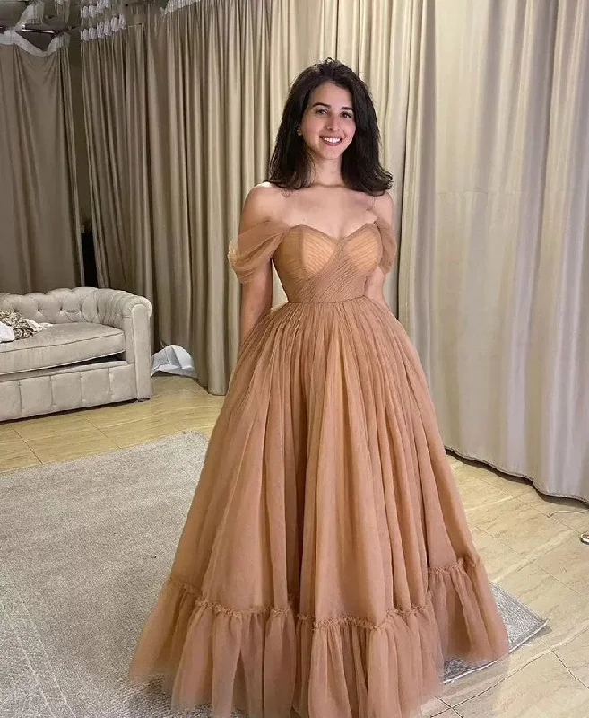 Women Special Party Wear A Line Long Tulle Prom Dresses 2022 Sweetheart Off Shoulder Cocktail Evening Formal Gowns,LW051