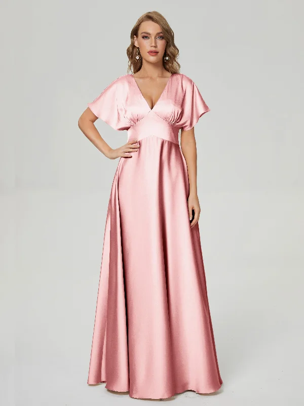 Ariah Modest Cap Sleeves Soft Satin Dresses