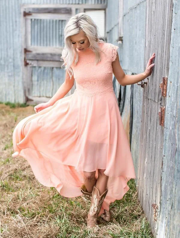 Country High Neck Bridesmaid Dresses with Appliques Lace