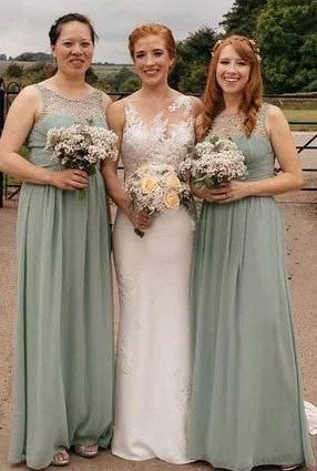 Elegant Sage Green Bridesmaid Dresses with Beaded