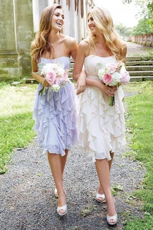 Empire Strapless Chiffon with Ruffles Knee-length Short Bridesmaid Dresses