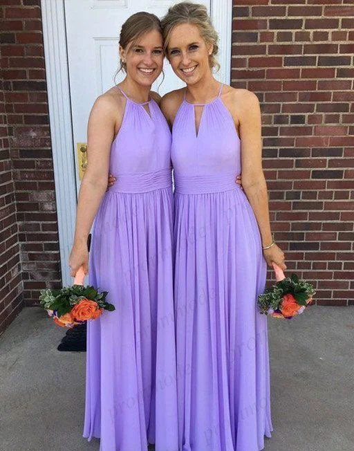 Halter Chiffon Bridesmaid Dresses Floor Length for Wedding Party