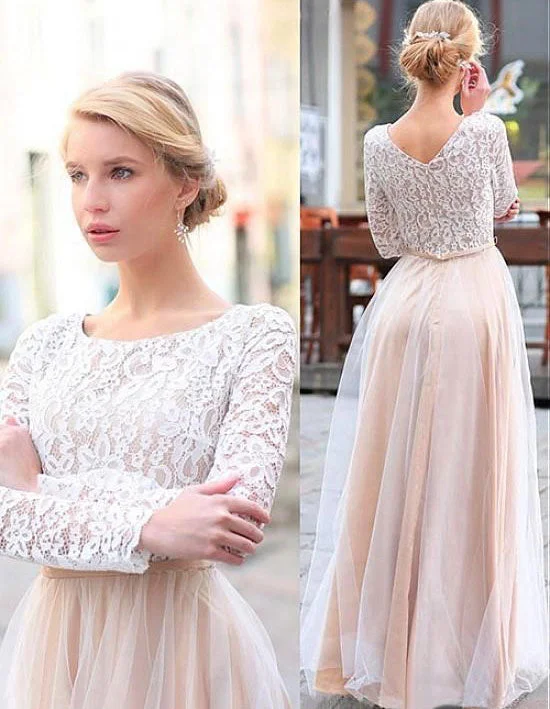 Light Pink Long Sleeves Bridesmaid Dresses with Lace