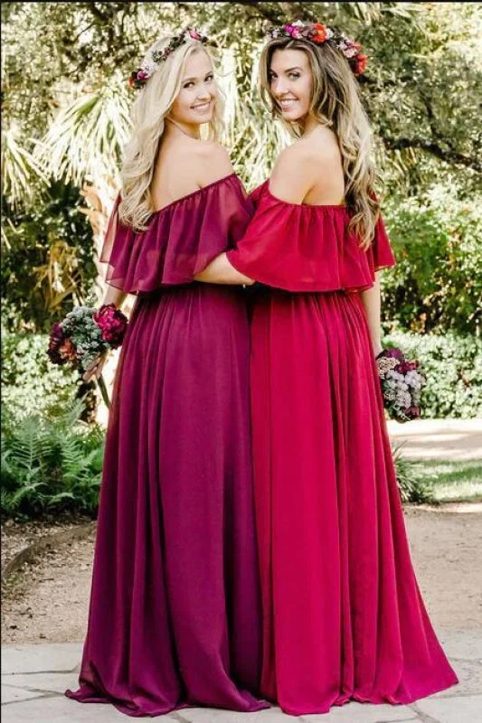 Long Off-the-shoulder Chiffon Dress Charming Bridesmaid Dresses