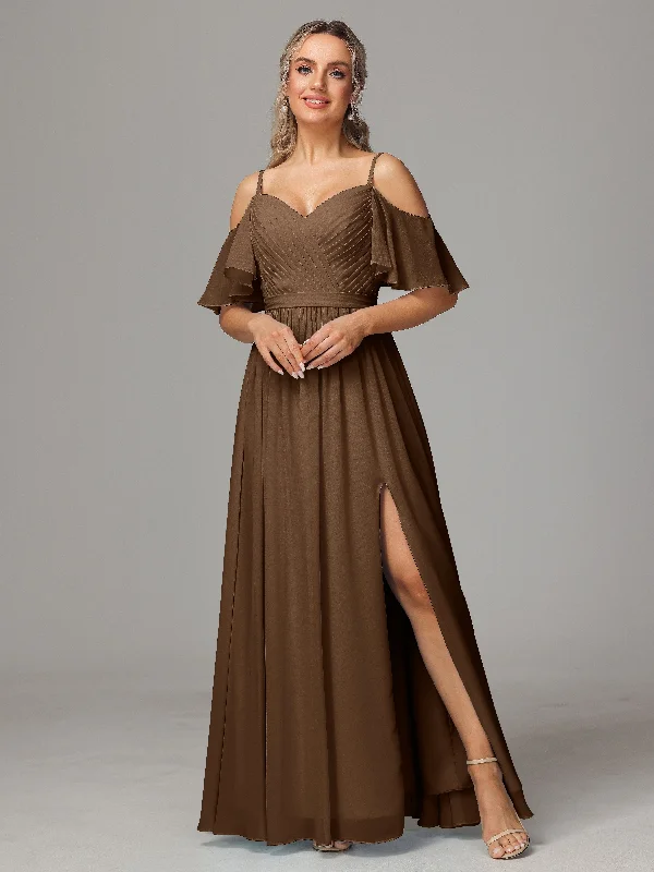 Off The Shoulder A Line Chiffon Bridesmaid Dress With Slit