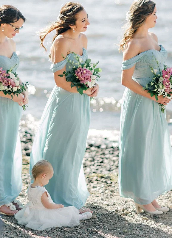 Off the Shoulder Bridesmaid Dresses Under 100 Chiffon