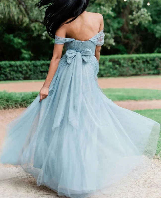 Off the Shoulder Bridesmaid Dresses with Bowkot