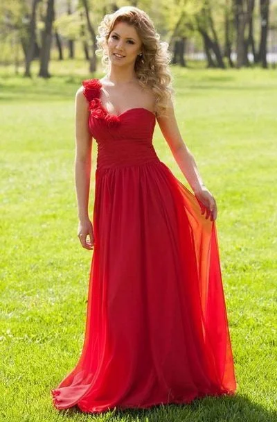 One Shoulder Floor Length Bridesmaid Dresses for Wedding