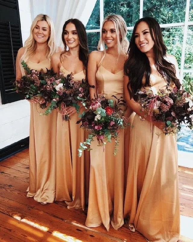 Spaghetti Straps Long Bridesmaid Dresses for Wedding Party