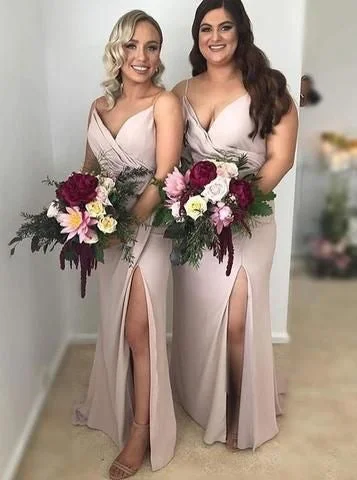 Spaghetti Straps Plus Size Bridesmaid Dresses with Slit Side