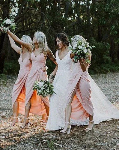 Spaghetti Straps Slit Side Bridesmaid Dresses under 100