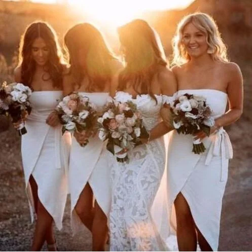 Strapless Simple White Bridesmaid Dresses for Wedding Party