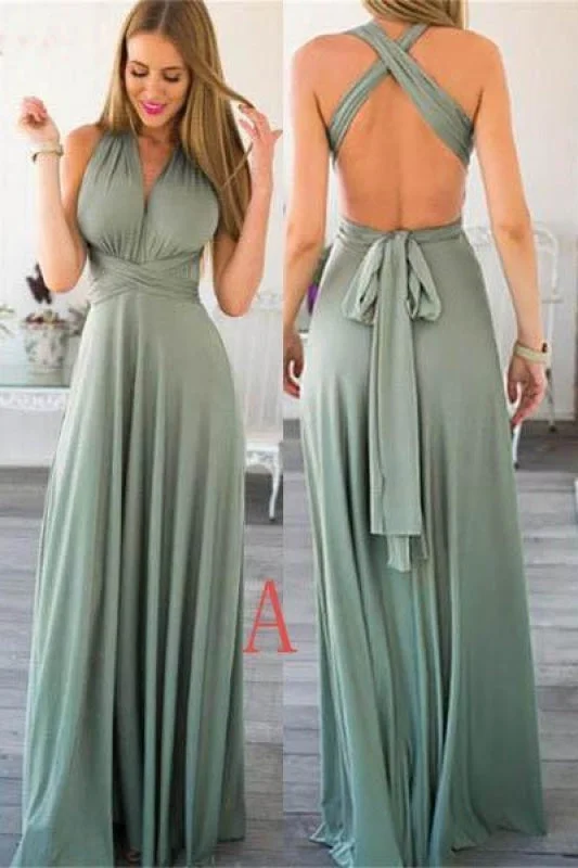 Unique Emerald Floor length Sleeveless Bridesmaid Dresses Long Prom Gowns