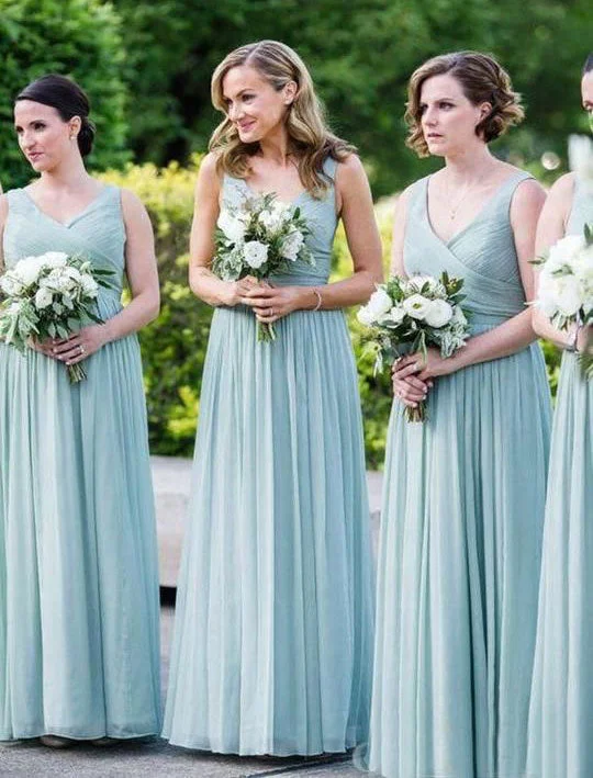 V Neck Floor Length Chiffon Bridesmaid Dresses Under 100