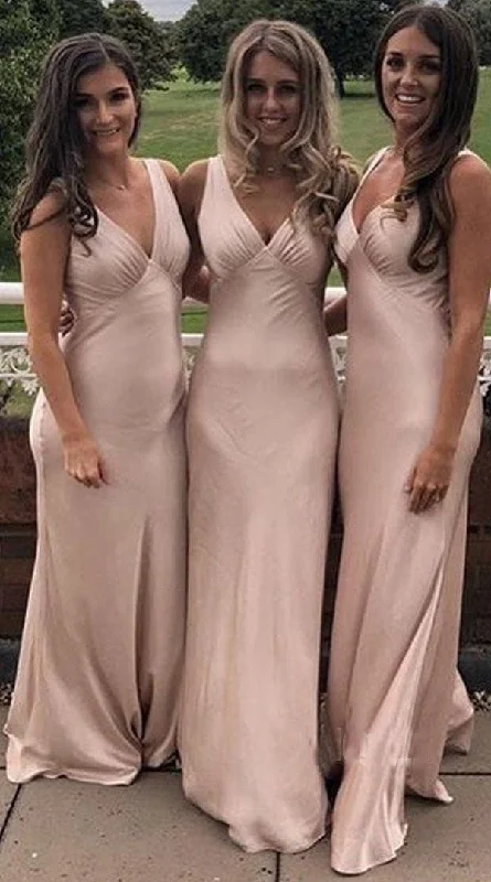 V Neck Long Bridesmaid Dresses for Wedding Party