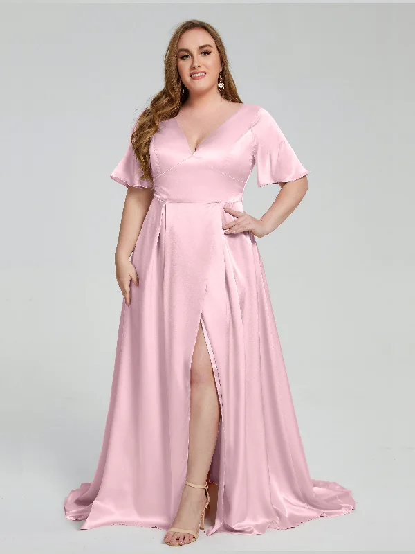 Vanessa Plus Size Soft Satin Bridesmaid Dresses with Sleeves