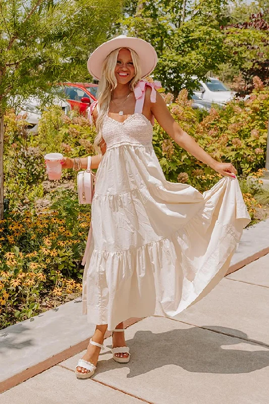 Classic Cutie Smocked Maxi Dress in Cream