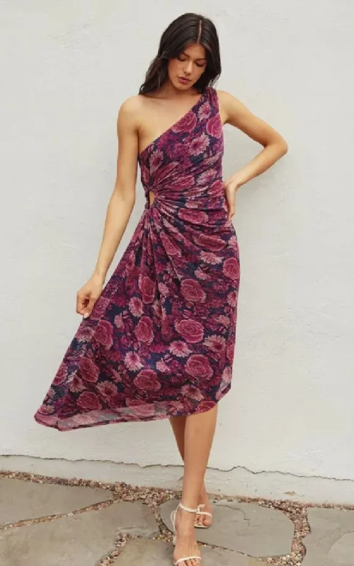 Dress Forum- Violet One Shoulder Asymmetrical Midi Dress