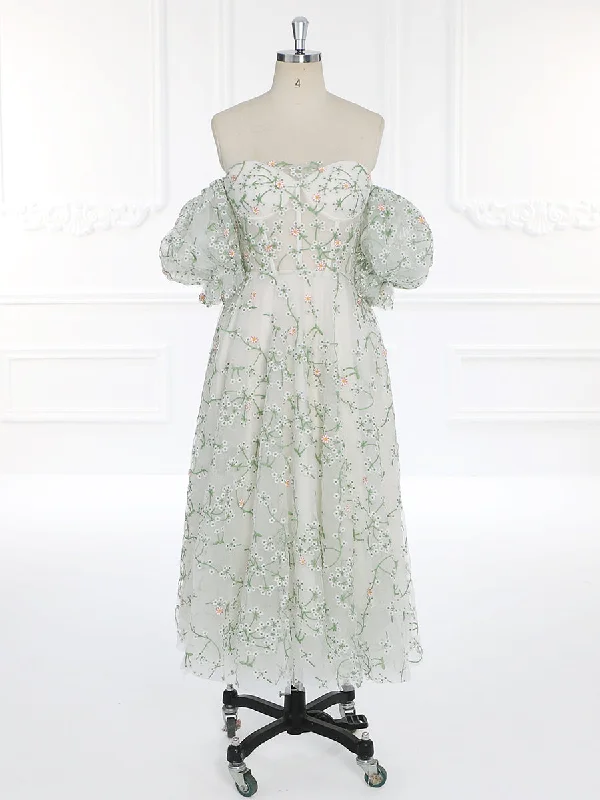 Feminine Flair Woman Afternoon Tea Dresses Puffy Sleeves Lily of The Valley Dress YW231098