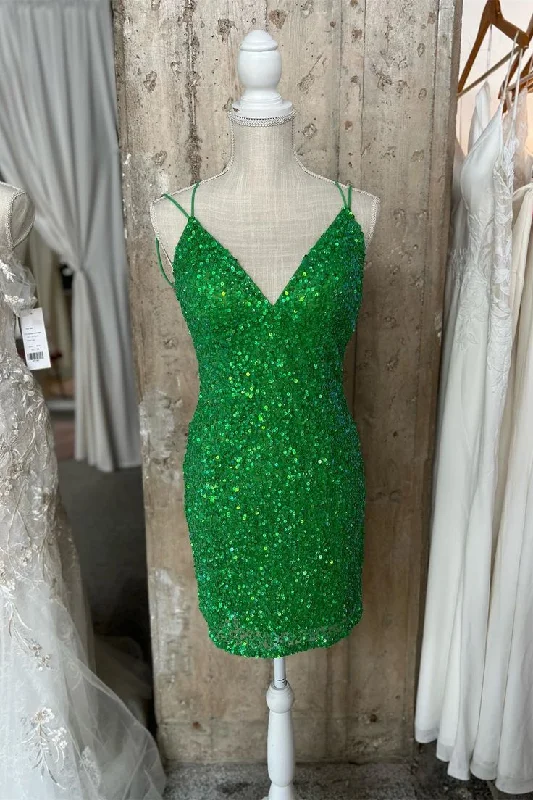 Green Sequin Bodycon Mini Dress with Straps      S3494