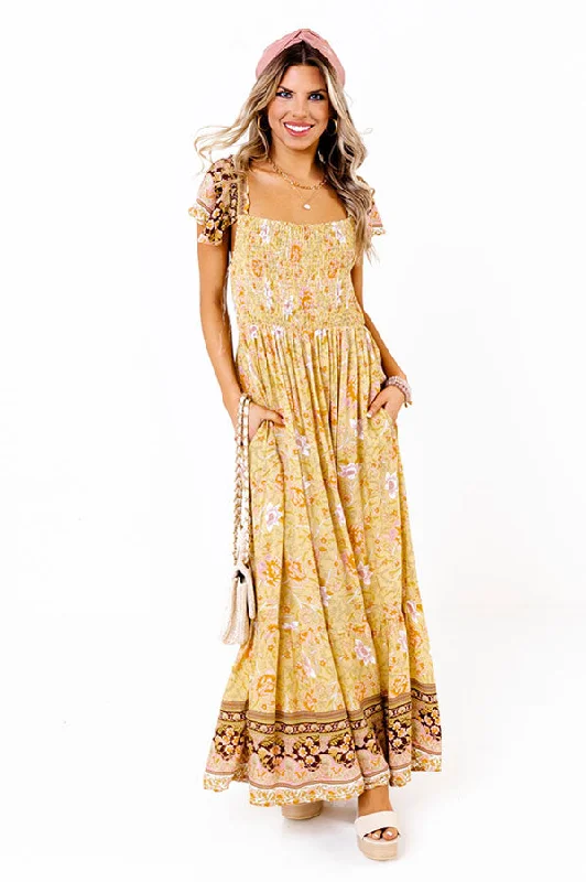 Sea Divine Smocked Maxi In Primrose Yellow