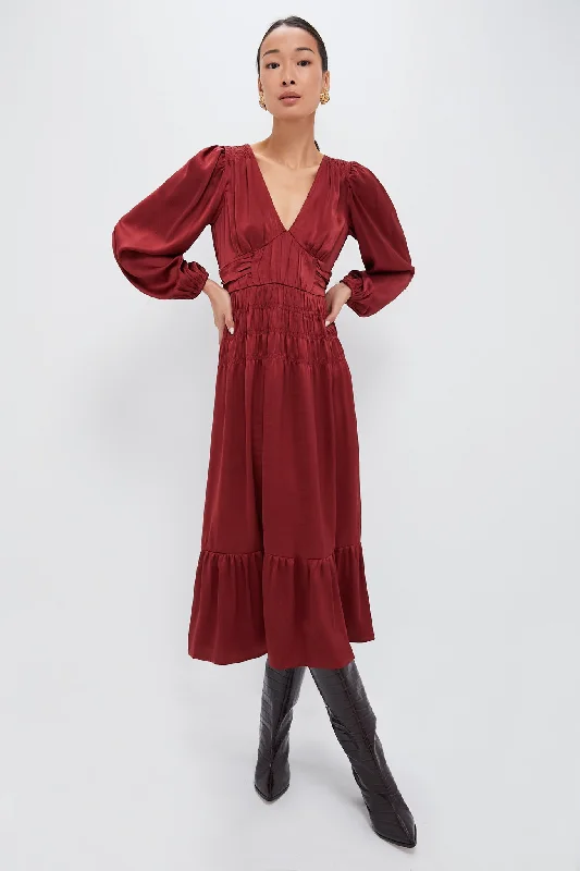 Wine V Neck Midi Dress