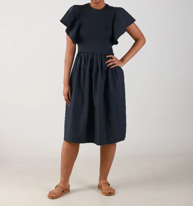 WOVN-KNIT MIDI-POPRIB-DRS-NVY