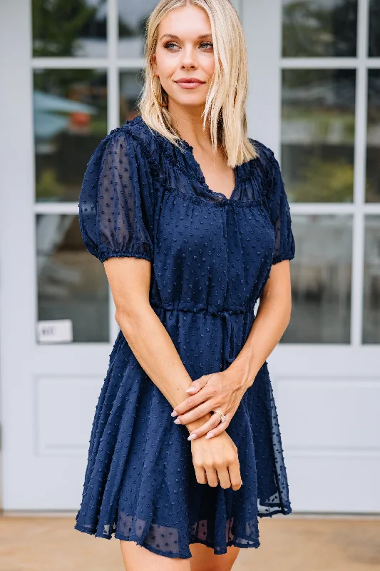 Be With You Navy Blue Swiss Dot Dress