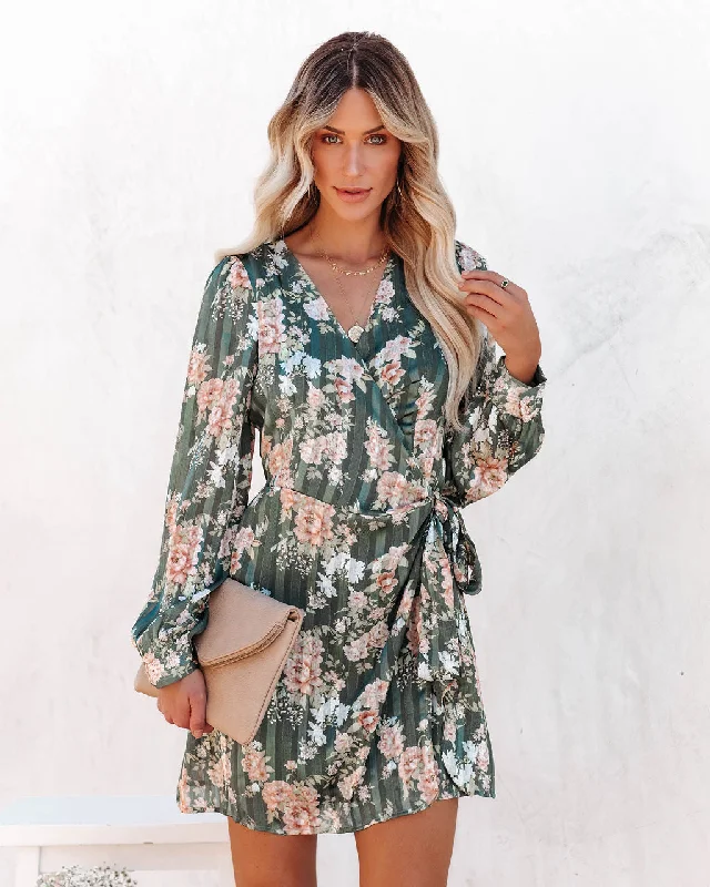 Ezabella Floral Shimmer Wrap Dress - Green