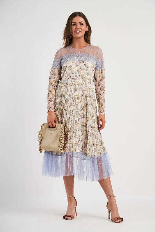 Fee G Floral Pleated Midi Dress