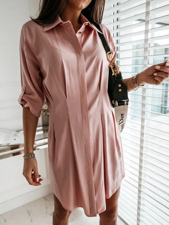 Harmony Cotton Button Down Shirt Dress - Blush