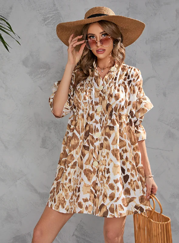 Hilltop Printed Button Down Shirt Dress