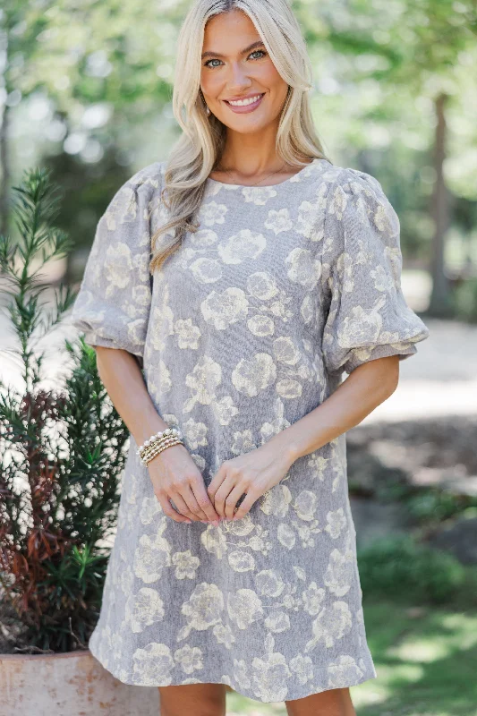 Know What You Want Gray Floral Dress