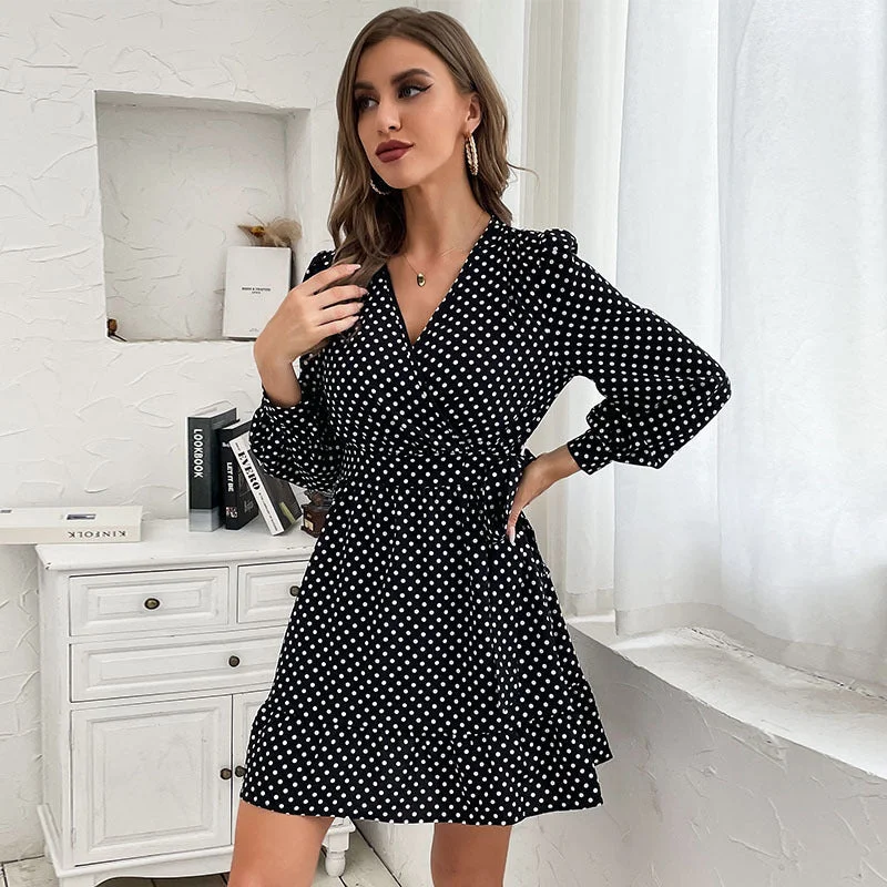 Leyla Polka Dot Shimmer Dress - Black