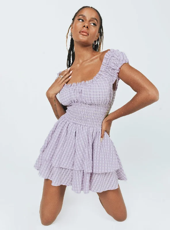 The Love Galore Playsuit Purple Gingham