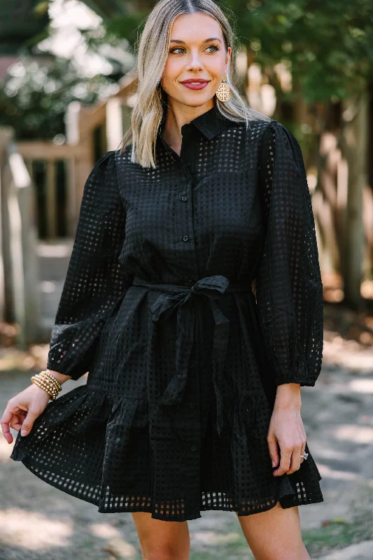 Meant For You Black Textured Dress